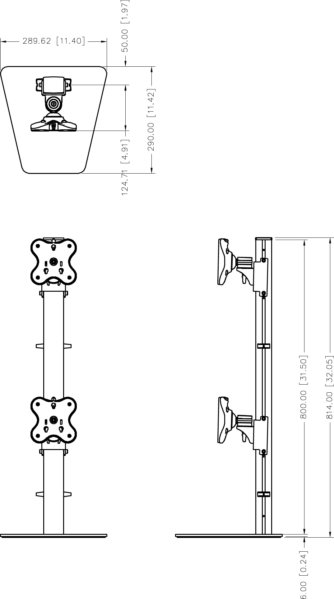EEFS-8020 Rail Stand Series Dual Monitor Arms - Free Standing Type with 2 Layer
