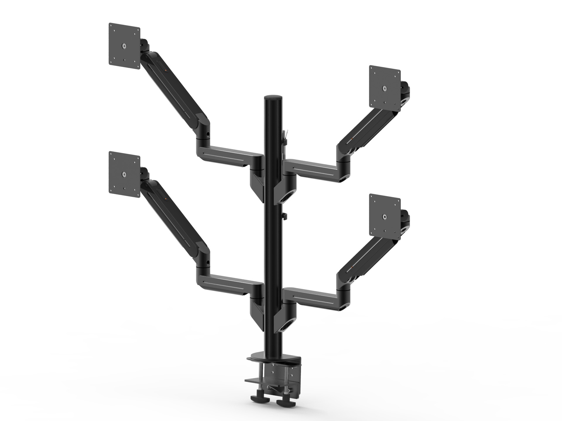 EENA-7024C/7024G Dragonfly Series Four Monitor Arms with clamp or grommet mount for light duty quad screen setups