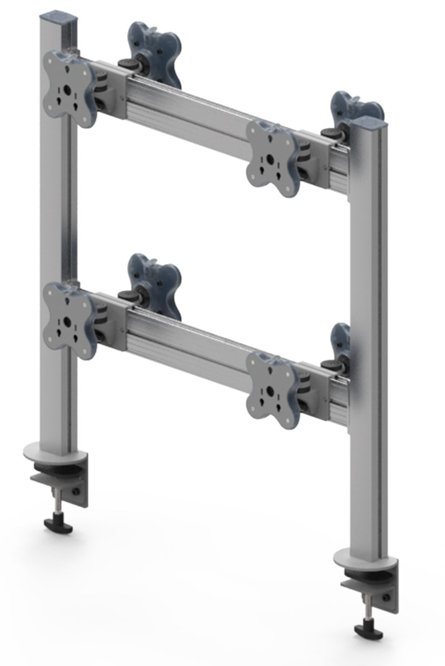 EETB-8024D/8024DG Tool Bar Back to Back Series Eight Monitor Arms - Clamp or Grommet Mount (Two Layers)